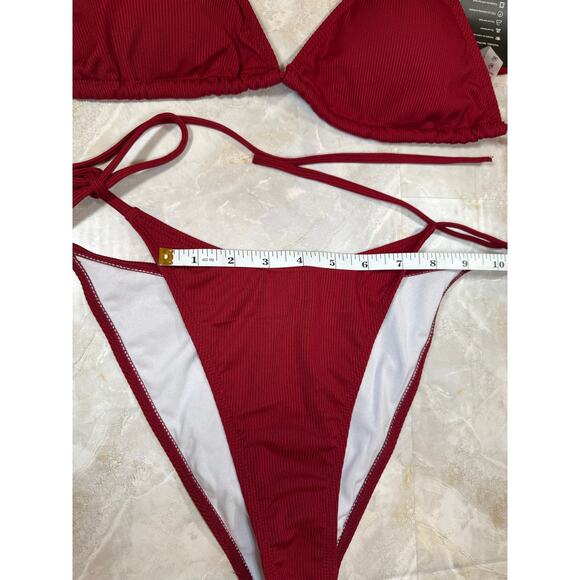 NWT Ribbed Triangle String Bikini Wine Colored Size Large - Picture 3 of 7